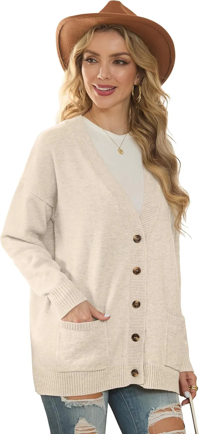 GRECERELLE Women's 2024 Fall Cardigan Sweaters Oversized Open Front Button Knit Outwear Coats with Pockets