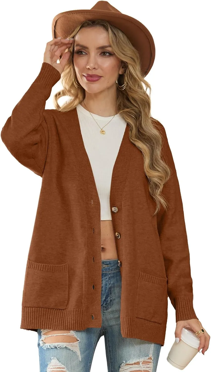 GRECERELLE Women's 2024 Fall Cardigan Sweaters Oversized Open Front Button Knit Outwear Coats with Pockets