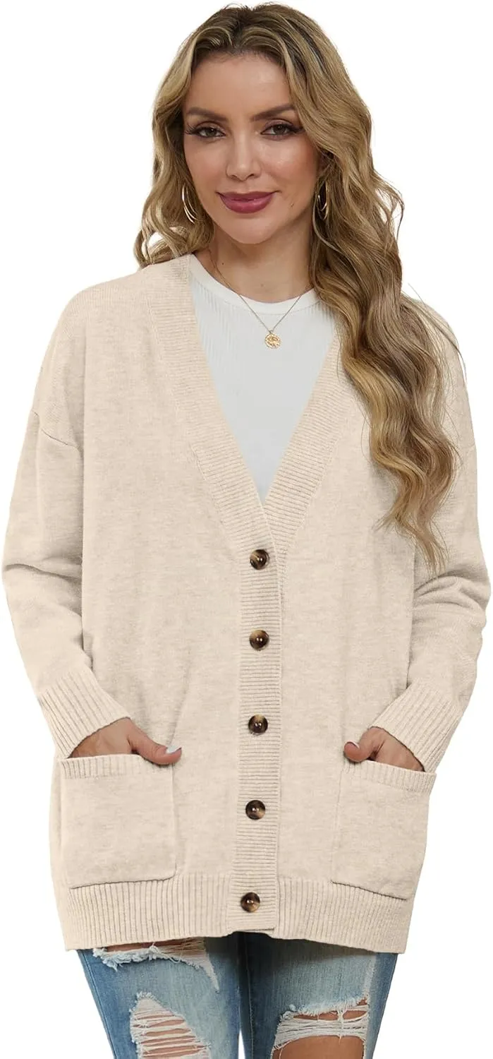 GRECERELLE Women's 2024 Fall Cardigan Sweaters Oversized Open Front Button Knit Outwear Coats with Pockets