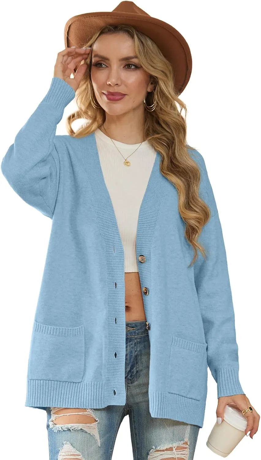 GRECERELLE Women's 2024 Fall Cardigan Sweaters Oversized Open Front Button Knit Outwear Coats with Pockets