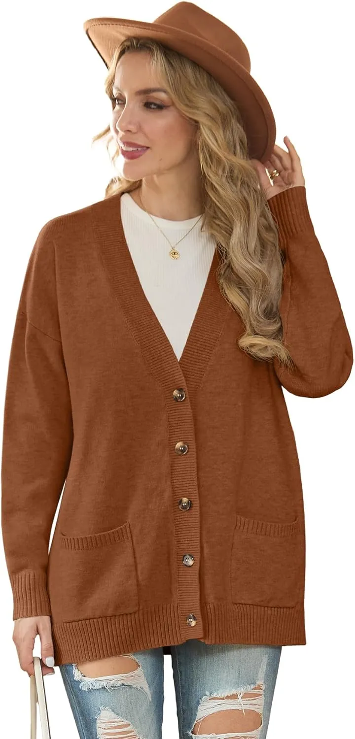 GRECERELLE Women's 2024 Fall Cardigan Sweaters Oversized Open Front Button Knit Outwear Coats with Pockets