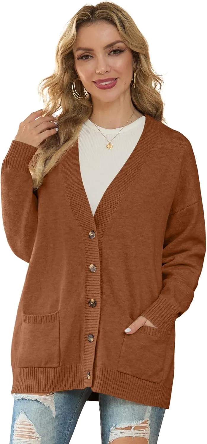 GRECERELLE Women's 2024 Fall Cardigan Sweaters Oversized Open Front Button Knit Outwear Coats with Pockets