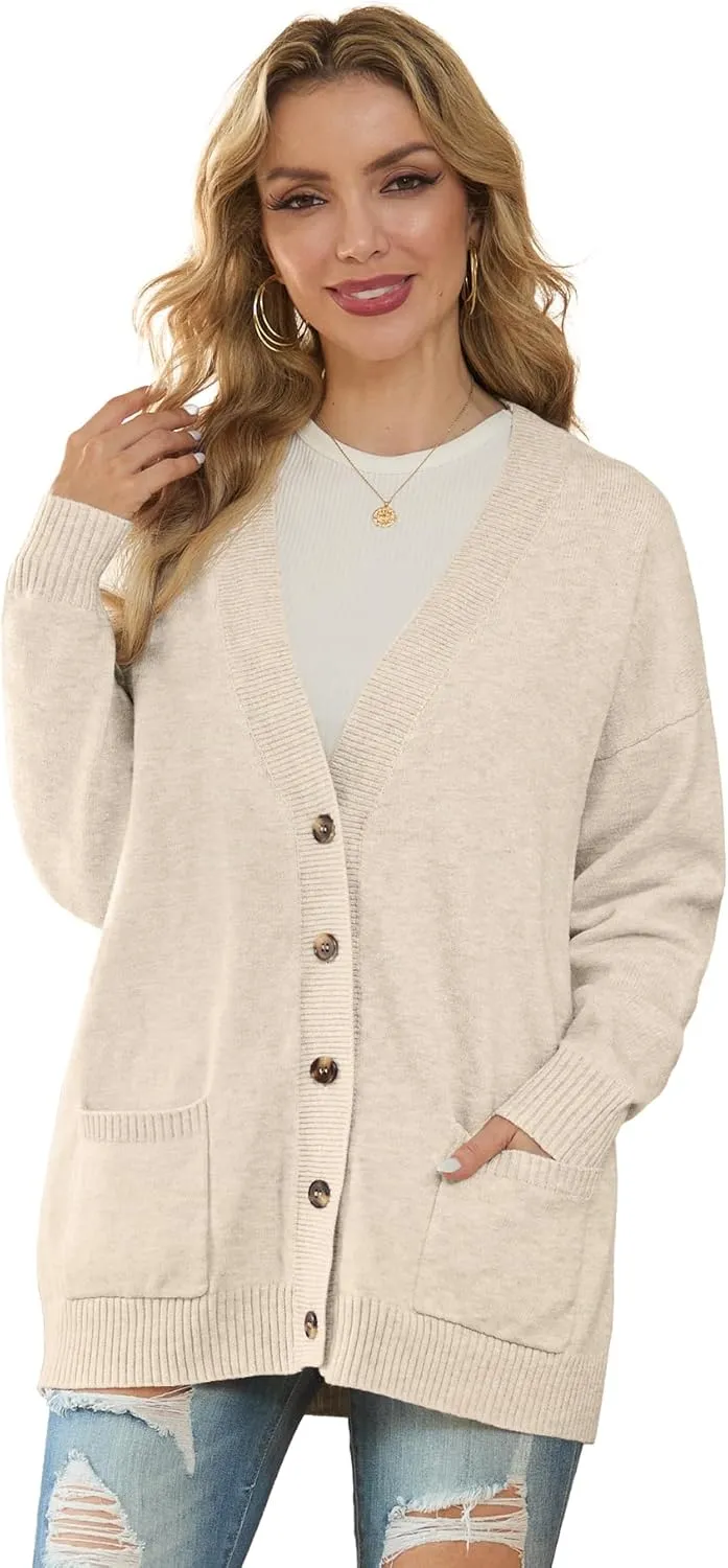GRECERELLE Women's 2024 Fall Cardigan Sweaters Oversized Open Front Button Knit Outwear Coats with Pockets