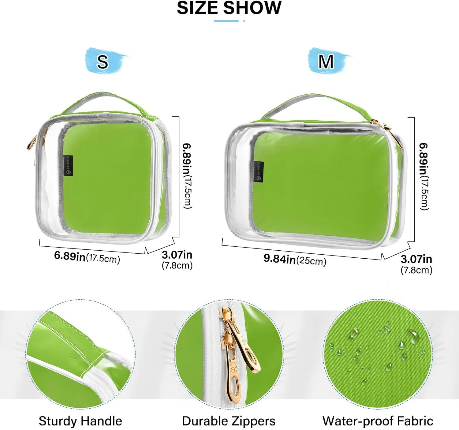 Green Clear Makeup Bags TSA Approved Toiletry Bag for Women Men Cosmetic Bags with Zipper Carry On Airport Airline Compliant Bag Quart Size PVC Travel Bags for Toiletries Business, 2 Pack