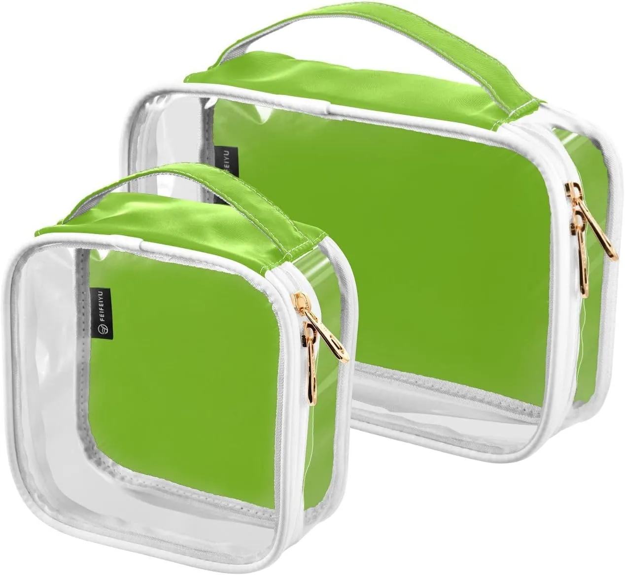Green Clear Makeup Bags TSA Approved Toiletry Bag for Women Men Cosmetic Bags with Zipper Carry On Airport Airline Compliant Bag Quart Size PVC Travel Bags for Toiletries Business, 2 Pack
