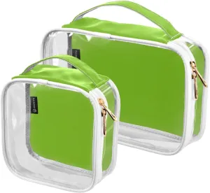 Green Clear Makeup Bags TSA Approved Toiletry Bag for Women Men Cosmetic Bags with Zipper Carry On Airport Airline Compliant Bag Quart Size PVC Travel Bags for Toiletries Business, 2 Pack