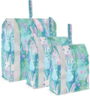 Green Peach Spring Bunnies Art 3 Set Travel Packing Cubes For Suitcases Foldable Folding Closet Organizer Plastic Storage Bags Clothing Storage