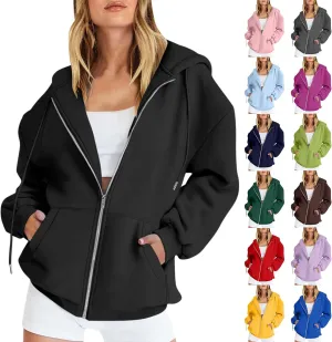 Gumipy Women Zip Up Hoodie Pullover Fleece Drawstring Oversized Sweatshirt Hoodies Long Sleeve Y2K Hoodie with Pockets