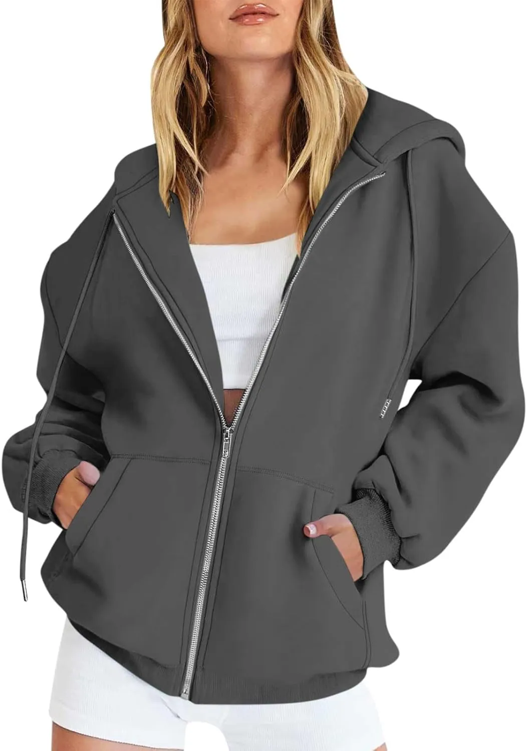 Gumipy Women Zip Up Hoodie Pullover Fleece Drawstring Oversized Sweatshirt Hoodies Long Sleeve Y2K Hoodie with Pockets