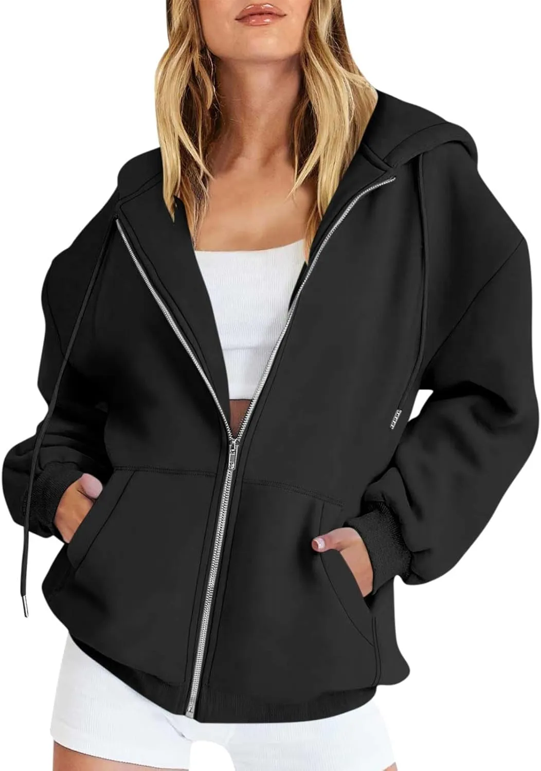 Gumipy Women Zip Up Hoodie Pullover Fleece Drawstring Oversized Sweatshirt Hoodies Long Sleeve Y2K Hoodie with Pockets