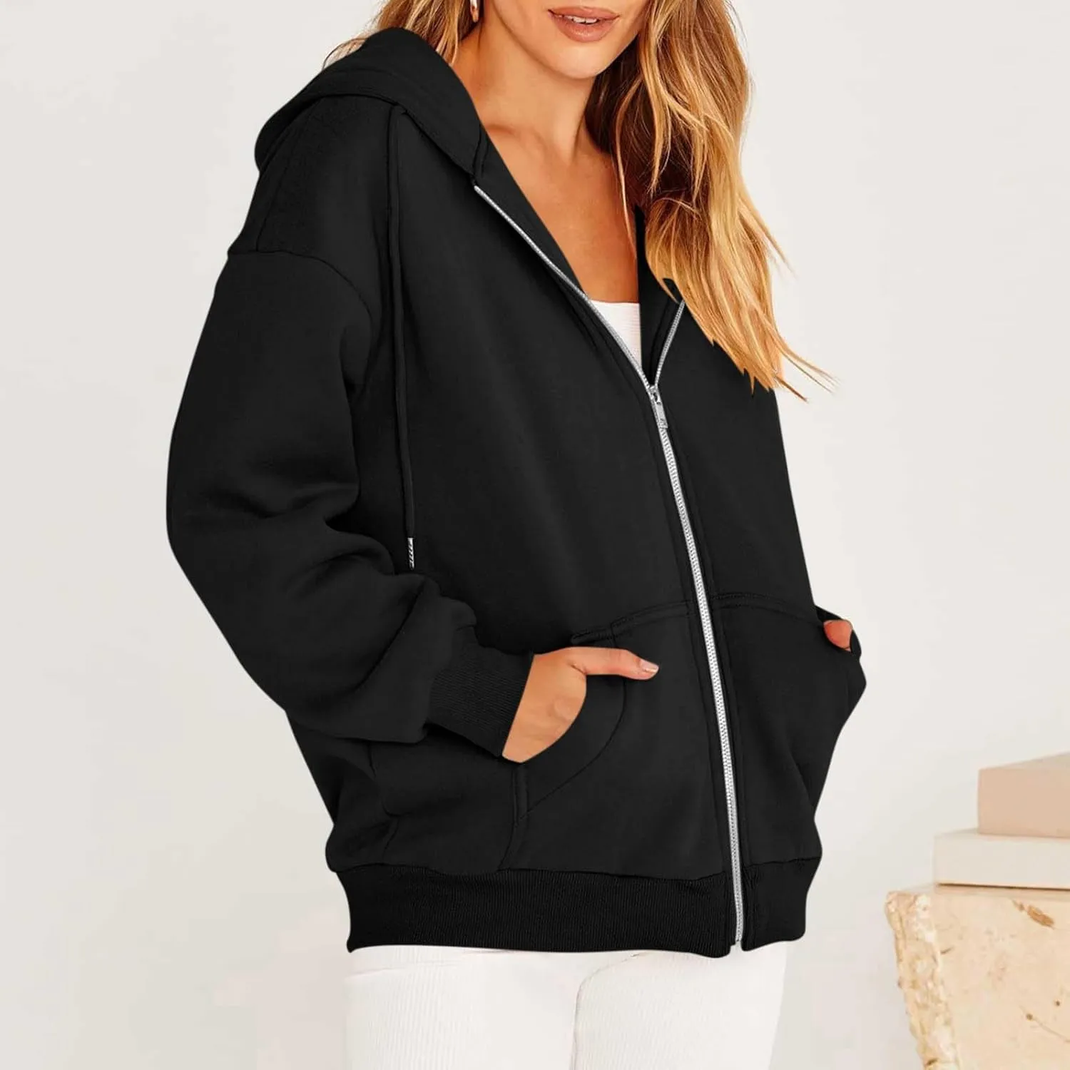 Gumipy Women Zip Up Hoodie Pullover Fleece Drawstring Oversized Sweatshirt Hoodies Long Sleeve Y2K Hoodie with Pockets