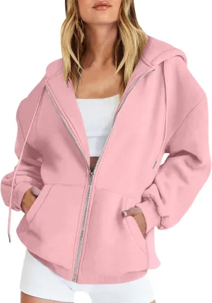 Gumipy Women Zip Up Hoodie Pullover Fleece Drawstring Oversized Sweatshirt Hoodies Long Sleeve Y2K Hoodie with Pockets