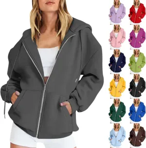 Gumipy Women Zip Up Hoodie Pullover Fleece Drawstring Oversized Sweatshirt Hoodies Long Sleeve Y2K Hoodie with Pockets