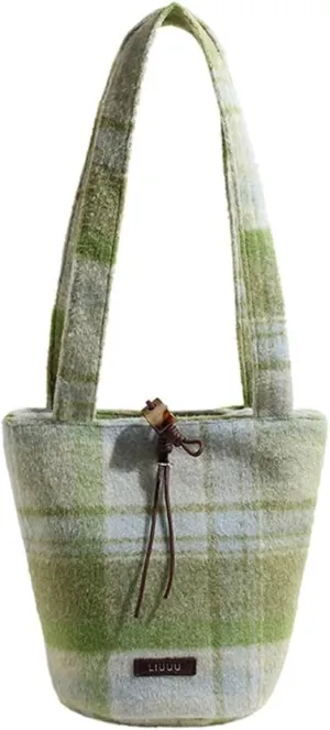 Handbag for Women Tartan Shoulder Medium Capacity Tote Elegant Hobo Lightweight Soft Top Handle Vintage Tweed