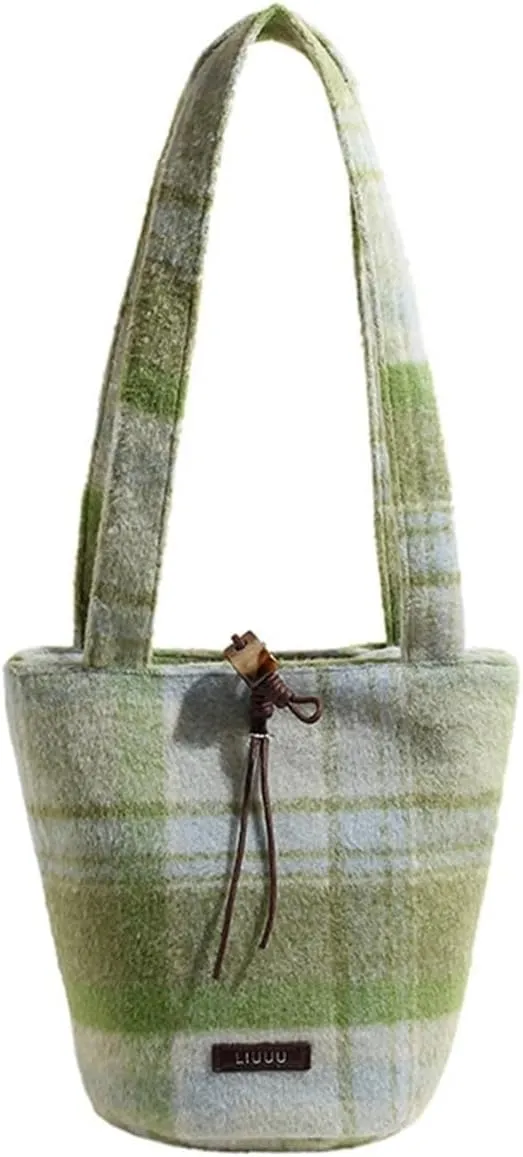 Handbag for Women Tartan Shoulder Medium Capacity Tote Elegant Hobo Lightweight Soft Top Handle Vintage Tweed