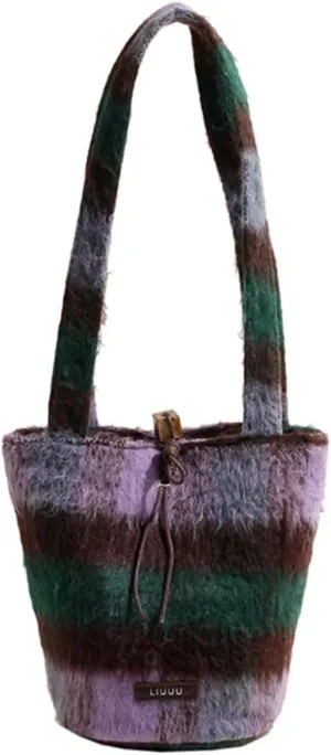 Handbag for Women Tartan Shoulder Medium Capacity Tote Elegant Hobo Lightweight Soft Top Handle Vintage Tweed