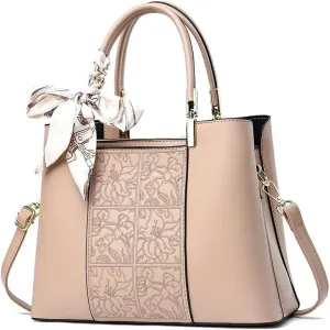 Handbag Women Lady Stylish Print Cross-Body Bag Tote Bags Leisure Solid Color Shoulder Bags with Silk Ribbon