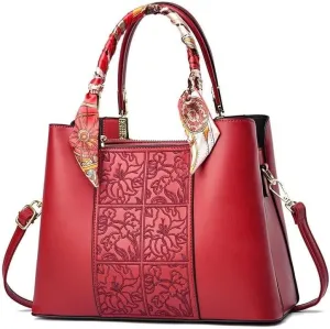 Handbag Women Lady Stylish Print Cross-Body Bag Tote Bags Leisure Solid Color Shoulder Bags with Silk Ribbon