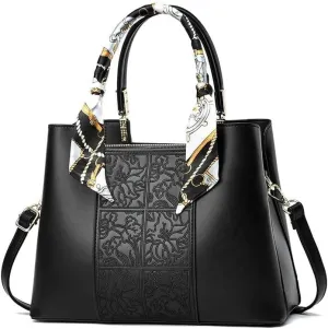 Handbag Women Lady Stylish Print Cross-Body Bag Tote Bags Leisure Solid Color Shoulder Bags with Silk Ribbon