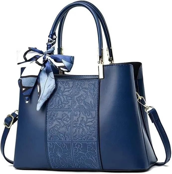 Handbag Women Lady Stylish Print Cross-Body Bag Tote Bags Leisure Solid Color Shoulder Bags with Silk Ribbon