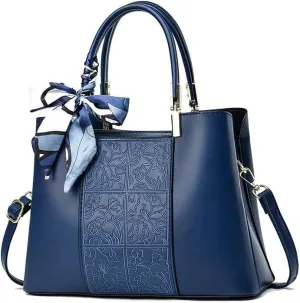 Handbag Women Lady Stylish Print Cross-Body Bag Tote Bags Leisure Solid Color Shoulder Bags with Silk Ribbon