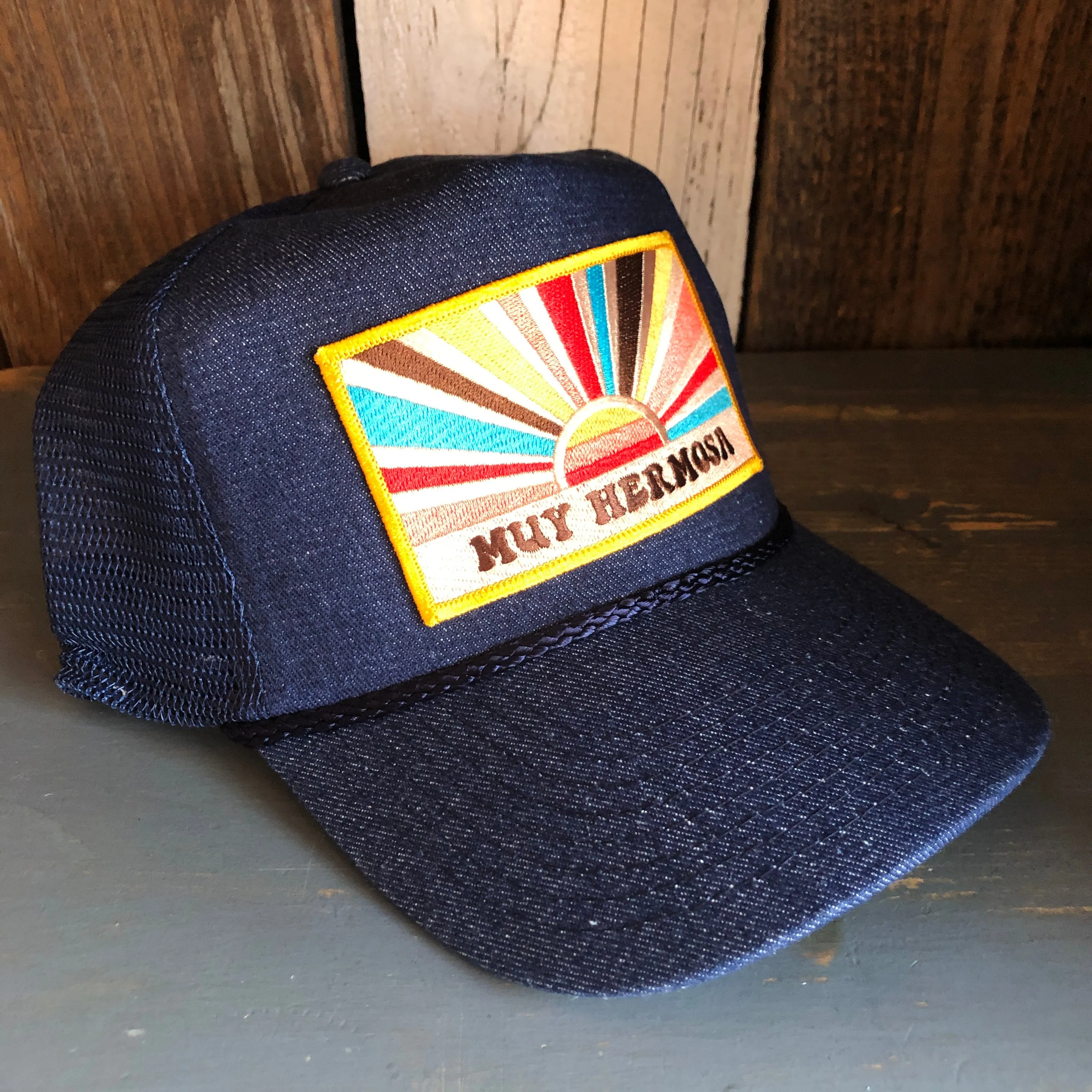 Hermosa Beach MUY HERMOSA 5 panel Denim Mesh Back Cap - Navy