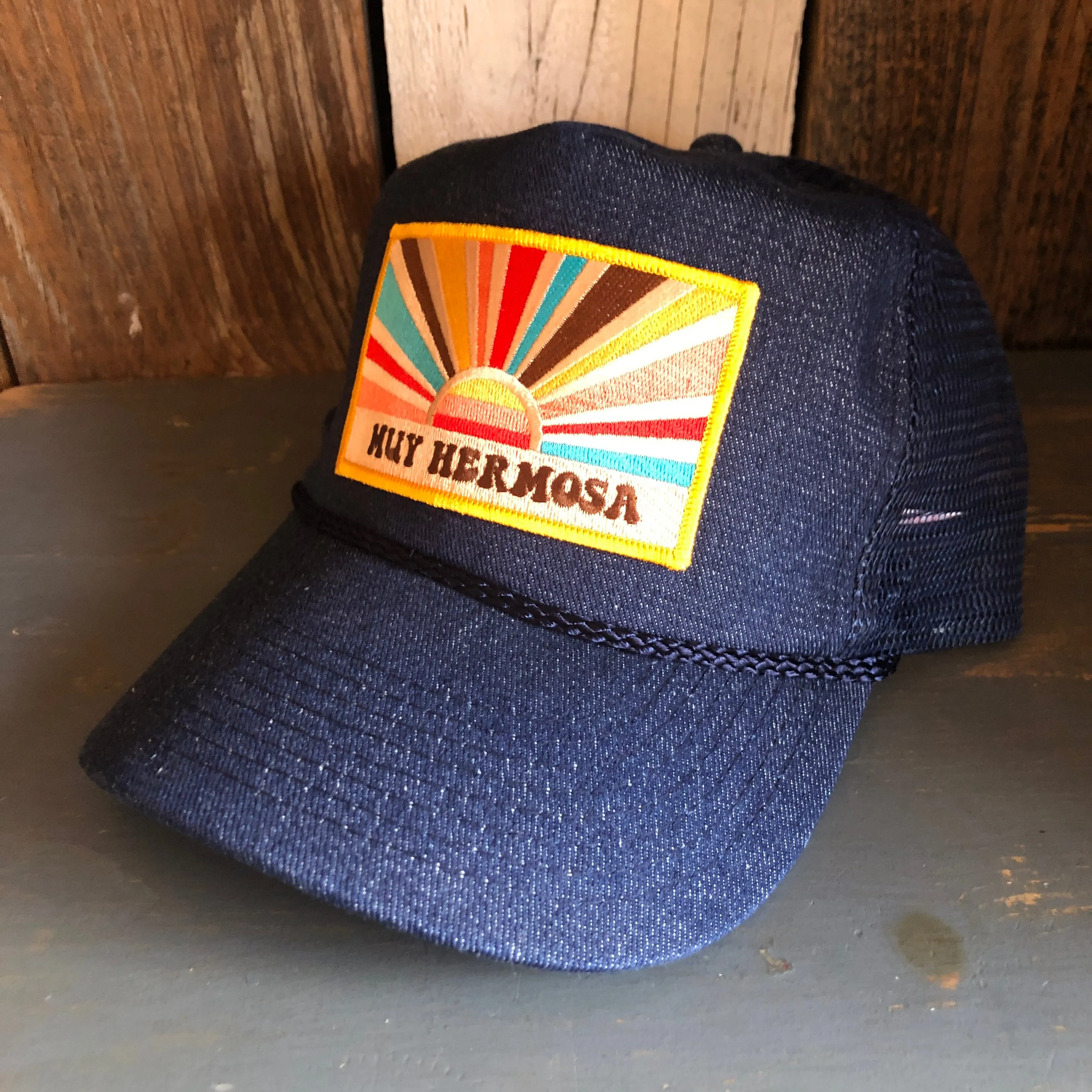 Hermosa Beach MUY HERMOSA 5 panel Denim Mesh Back Cap - Navy