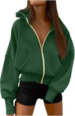 Hoodies For Women Full Zip Up Oversized Sweatshirts Casual Long Sleeve Track Jackets With Pockets 2024 Fall Outfits