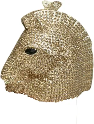 Horse Head Rhinestone Clutch Evening Hand Bag For Women Wedding Party, Golden