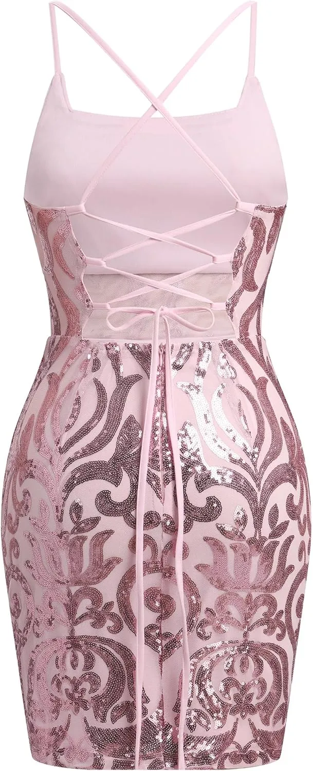 IWEMEK Women Sequin Homecoming Dresses for Teens Sparkly Tight Short Prom Backless Bodycon Mini Dress Dance Party Clubwear