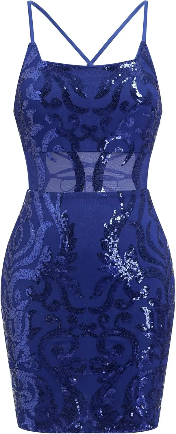 IWEMEK Women Sequin Homecoming Dresses for Teens Sparkly Tight Short Prom Backless Bodycon Mini Dress Dance Party Clubwear