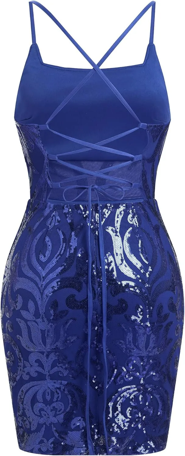 IWEMEK Women Sequin Homecoming Dresses for Teens Sparkly Tight Short Prom Backless Bodycon Mini Dress Dance Party Clubwear