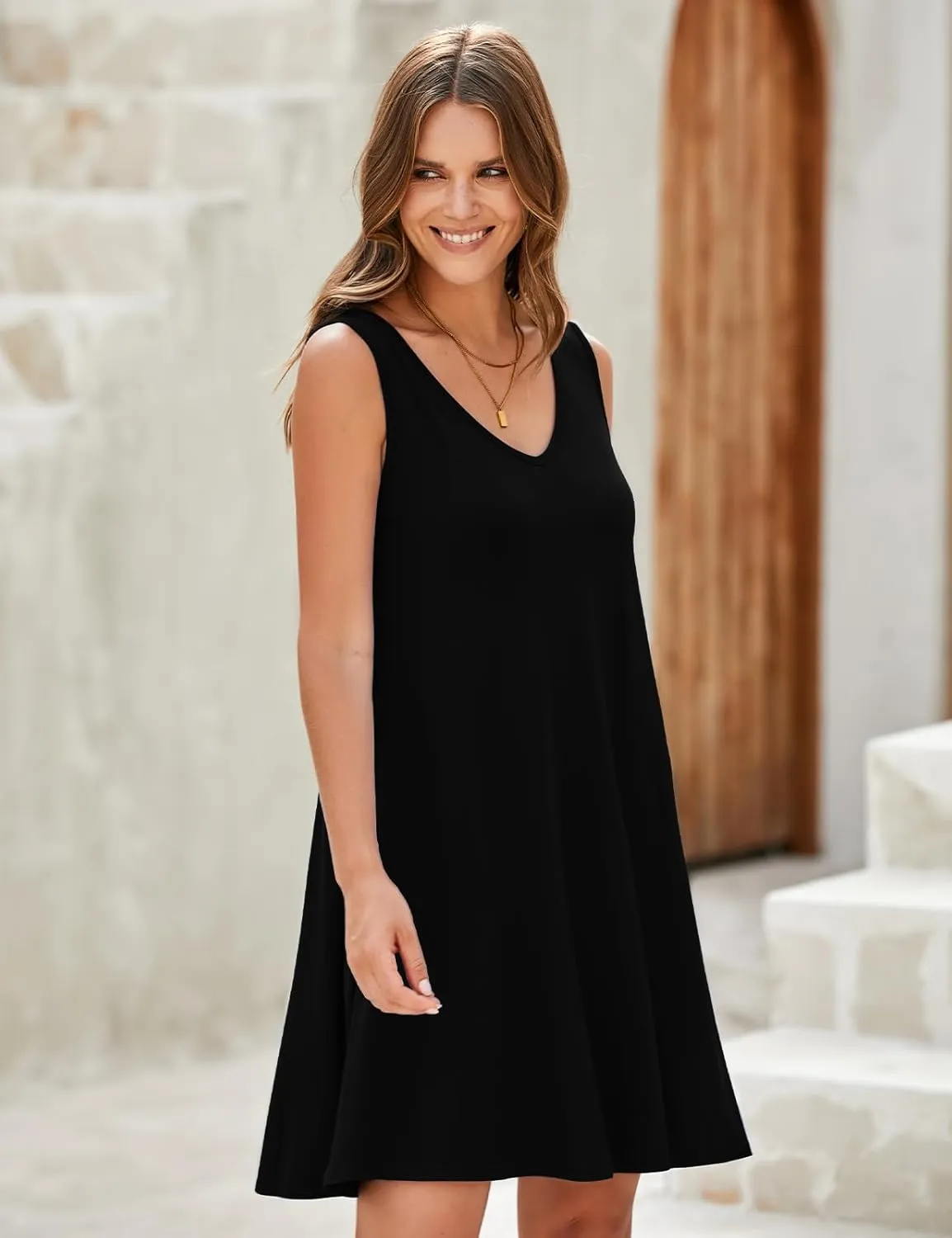 JollieLovin Women V Neck Plus Size Summer Dress 2025 Sleeveless T-Shirt Dress Beach Swing Loose Fit Casual