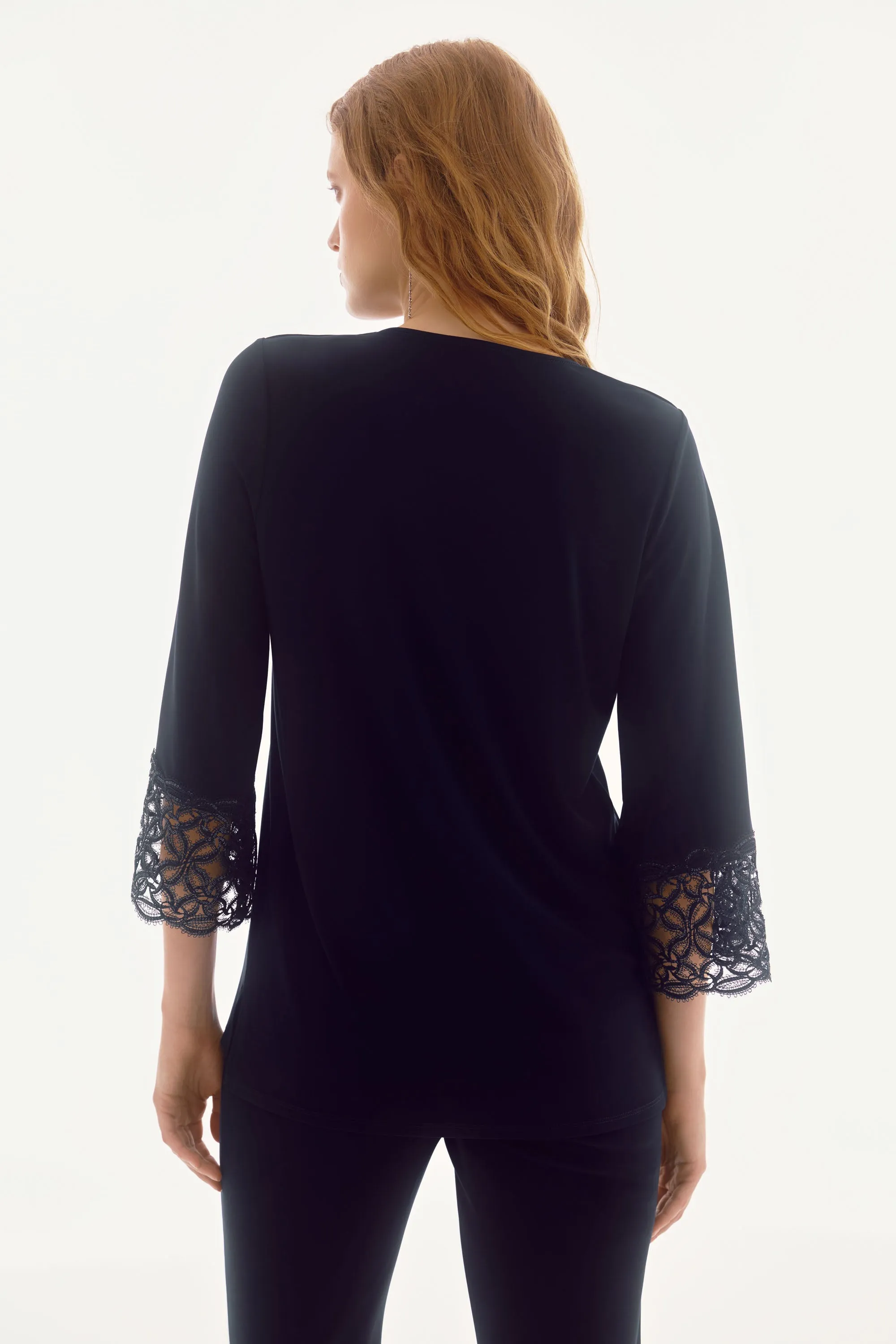 Joseph Ribkoff Midnight Blue Straight Top With Lace Detail Style 251785