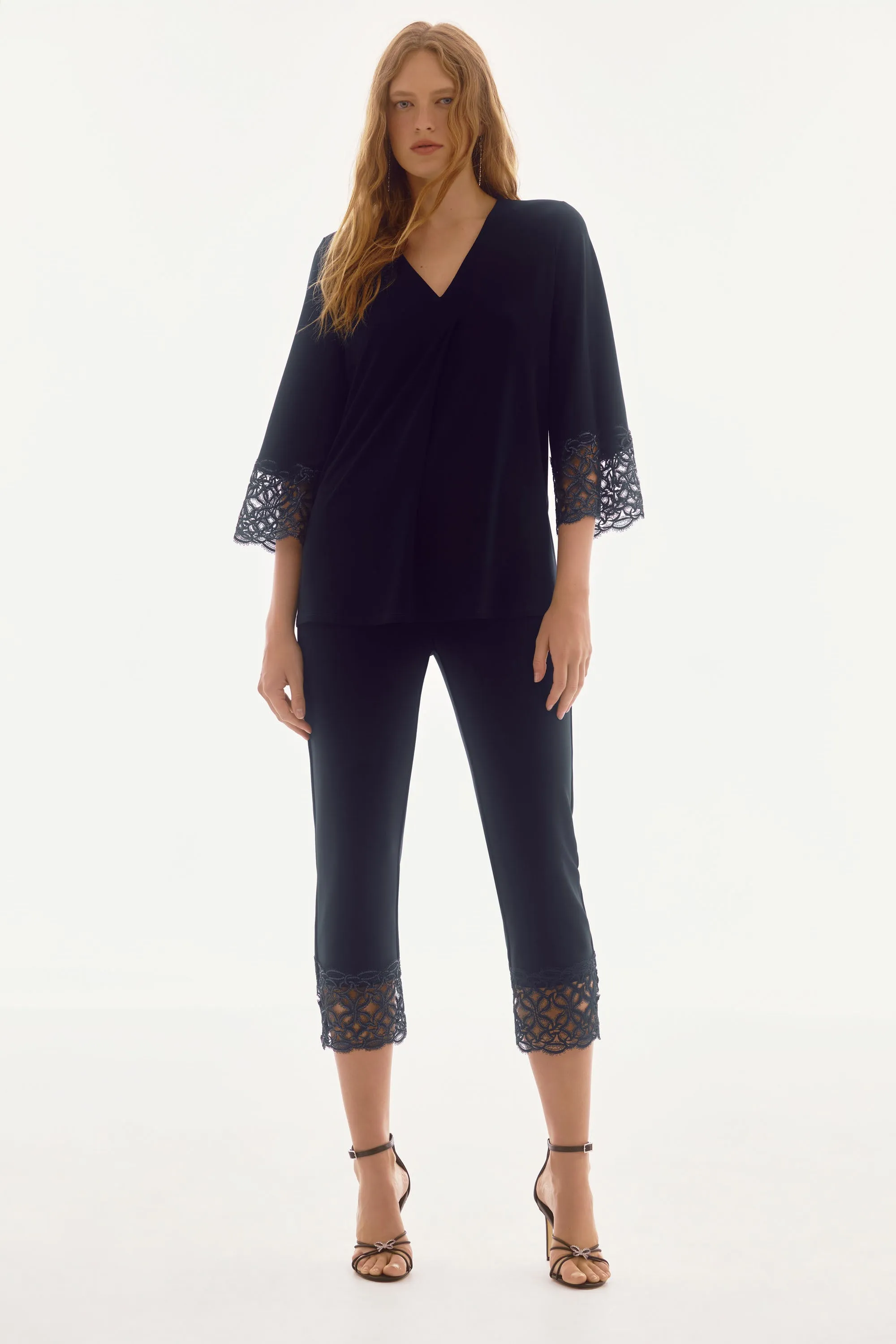 Joseph Ribkoff Midnight Blue Straight Top With Lace Detail Style 251785