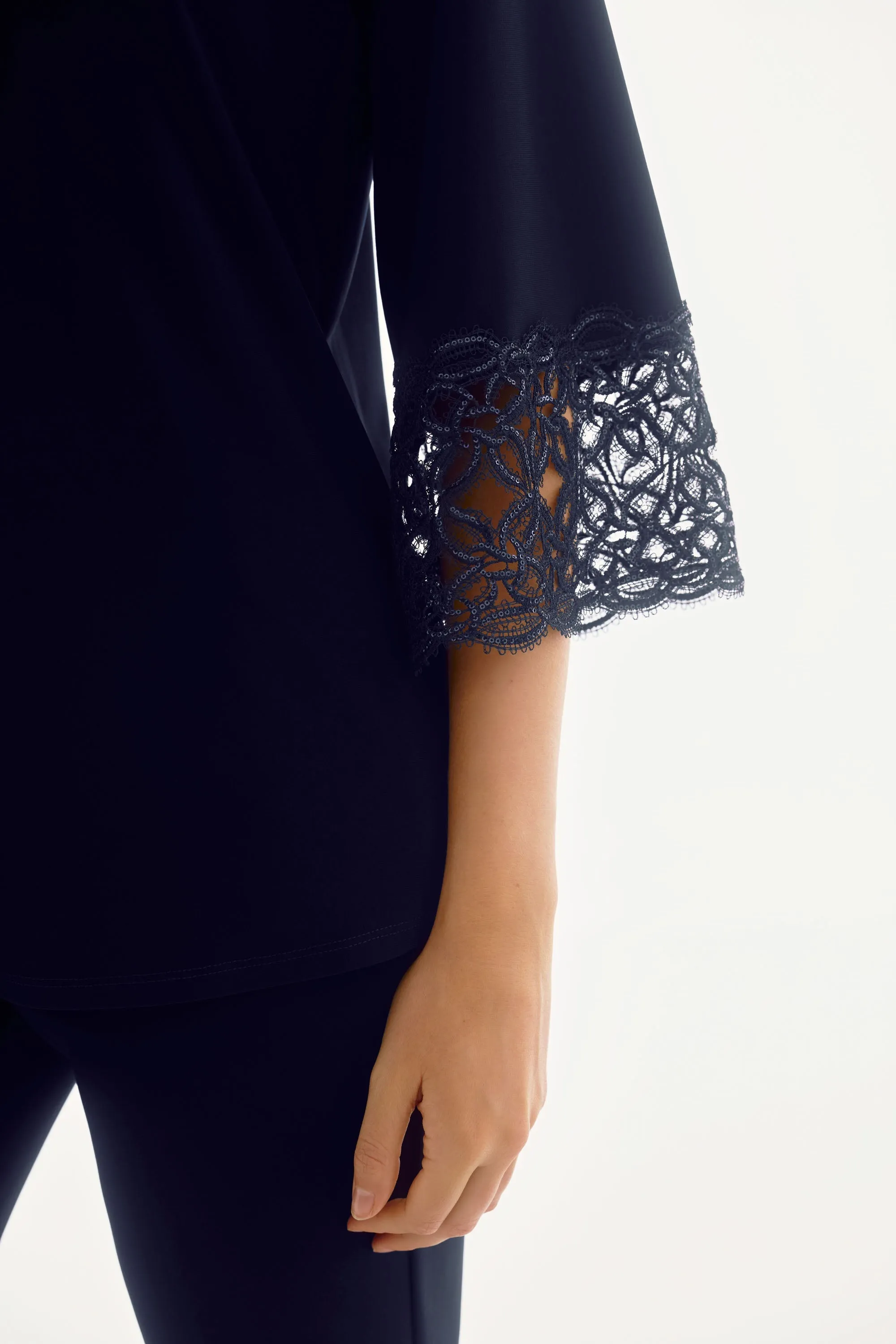 Joseph Ribkoff Midnight Blue Straight Top With Lace Detail Style 251785