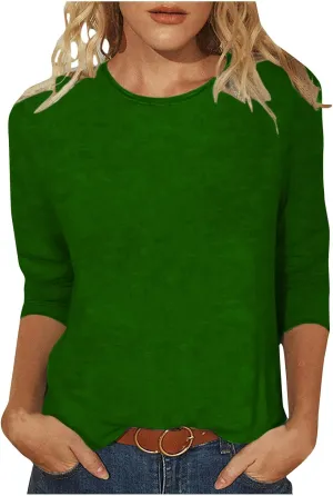 jovati Summer 3/4 Sleeve Tops For Women 2024 Crewneck Basic Blouses Casual Loose Fit Pullover Cute Going Out Shirts