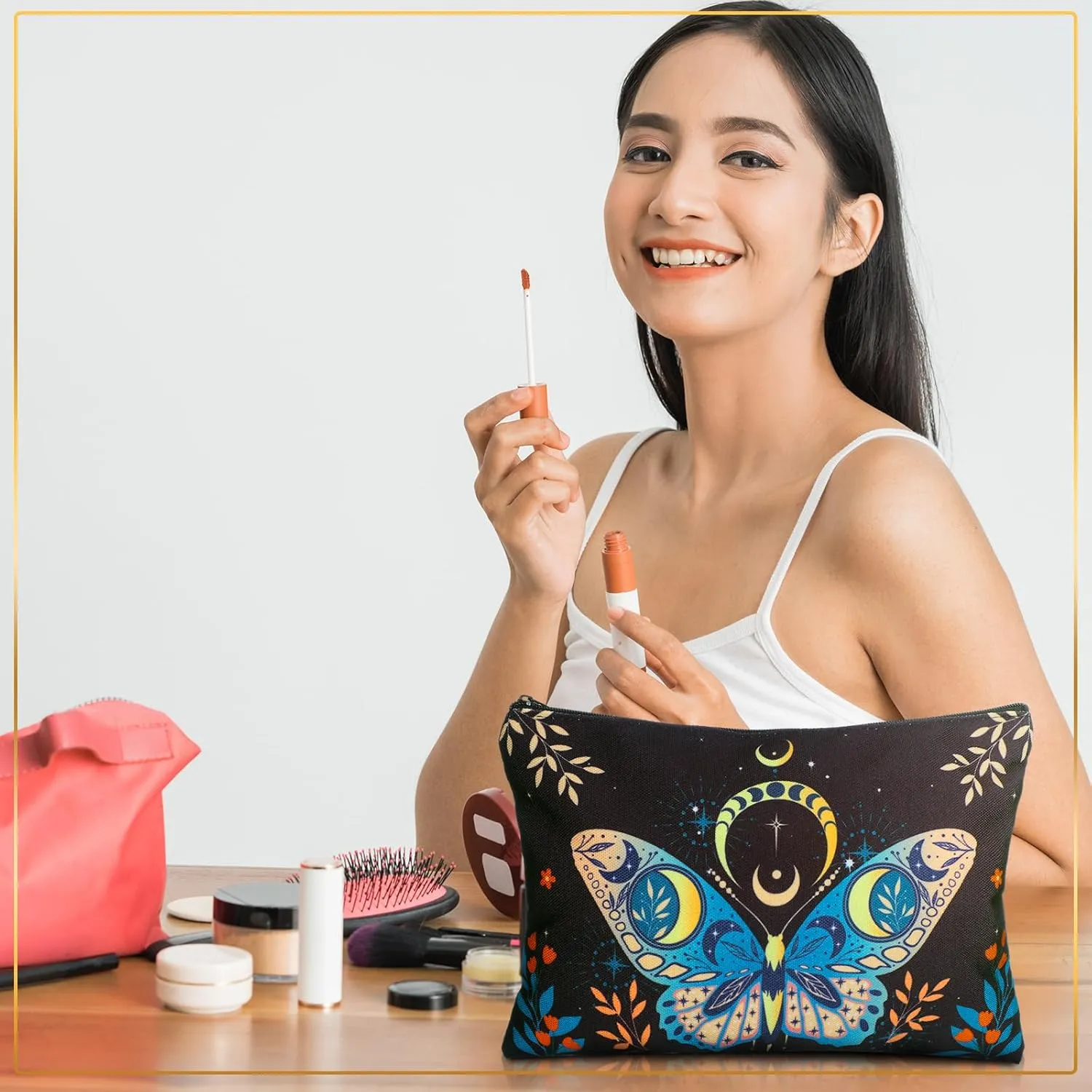 Kajaia 12 Pcs Butterfly Makeup Bags Cute Portable Travel Purse Toiletry Pocket Make up Organizer Storage Zipper Pouch Makeup Brush Cosmetic Bags for Women Adult Aesthetic Stuff