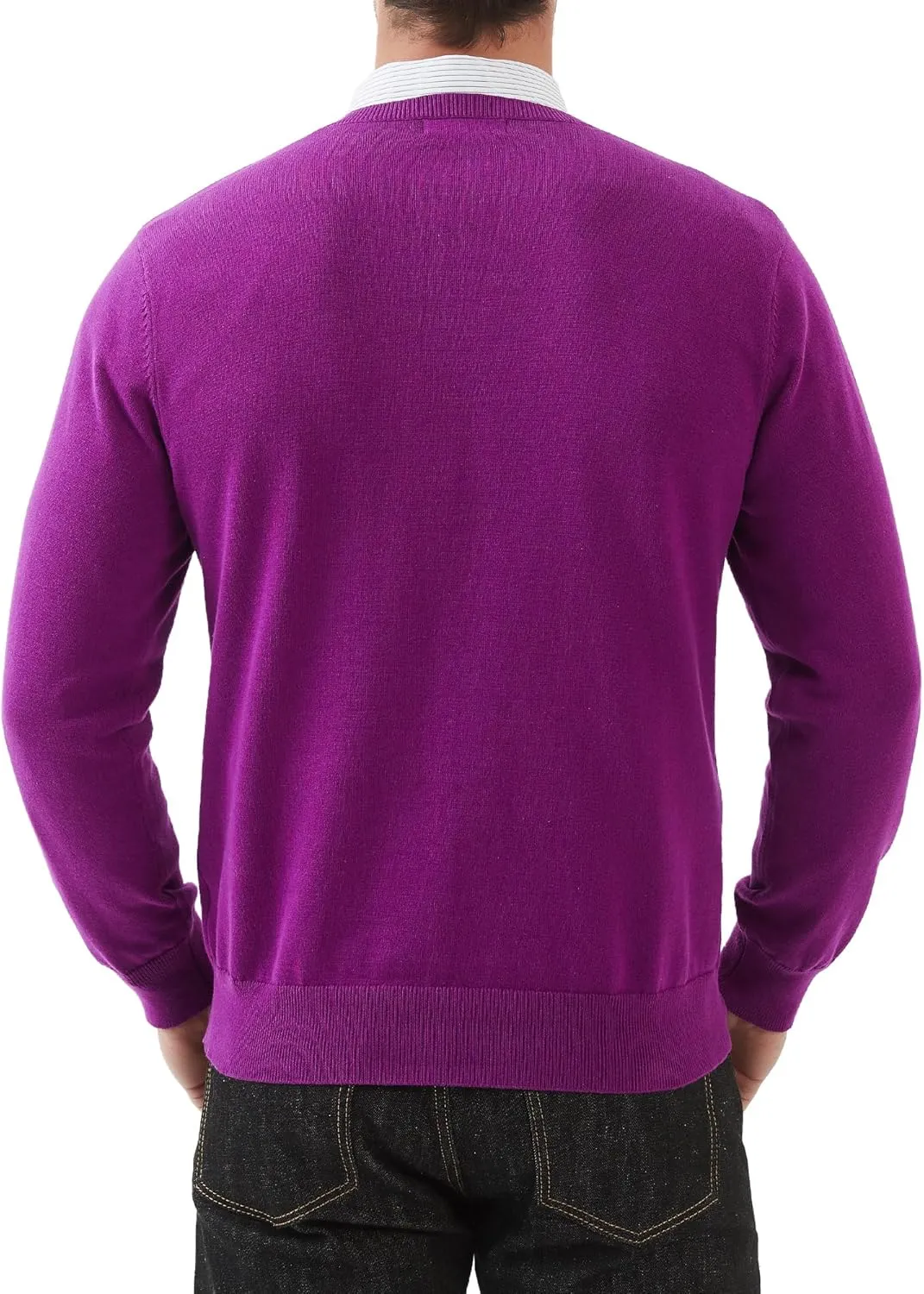 Kallspin Men's V Neck Sweater Pullover Pure Cotton Regular Fit Long Sleeve Knitting Sweaters