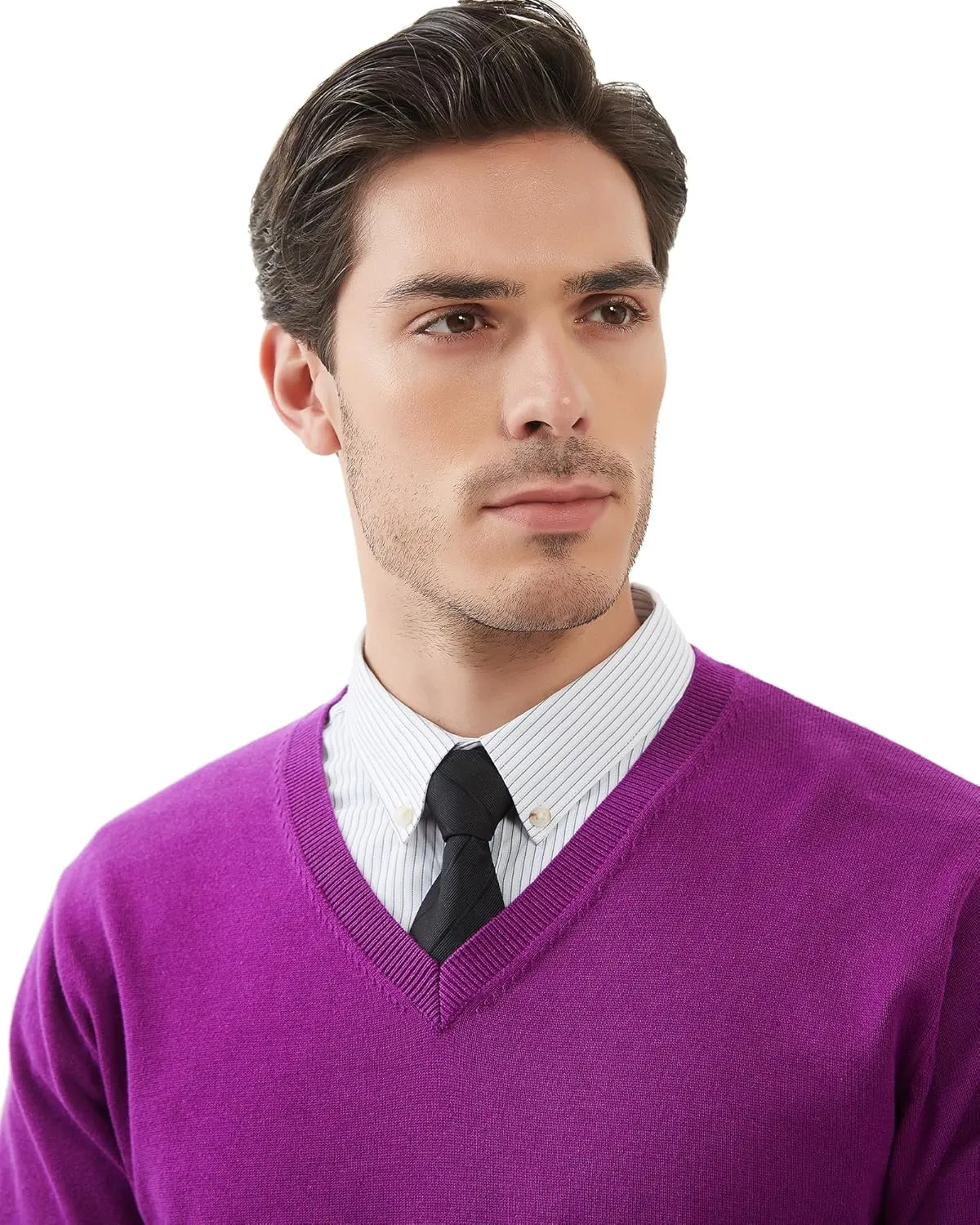 Kallspin Men's V Neck Sweater Pullover Pure Cotton Regular Fit Long Sleeve Knitting Sweaters