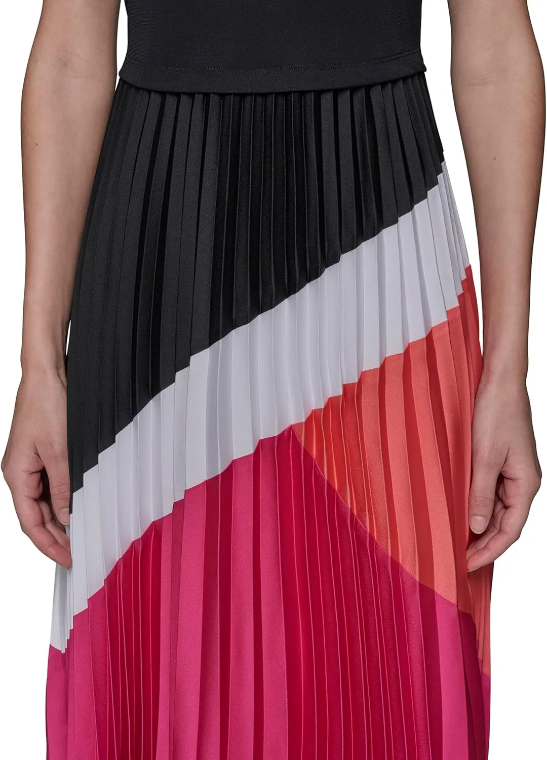 Karl Lagerfeld Paris Women's Short Sleeve Pleated Skirt A-line Midi Dress