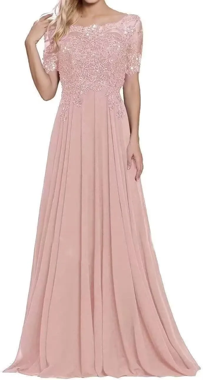 Laces Chiffon Mother of The Bride Dress Short Sleeve Mother of The Groom Dresses Formal Evening Gowns for Women