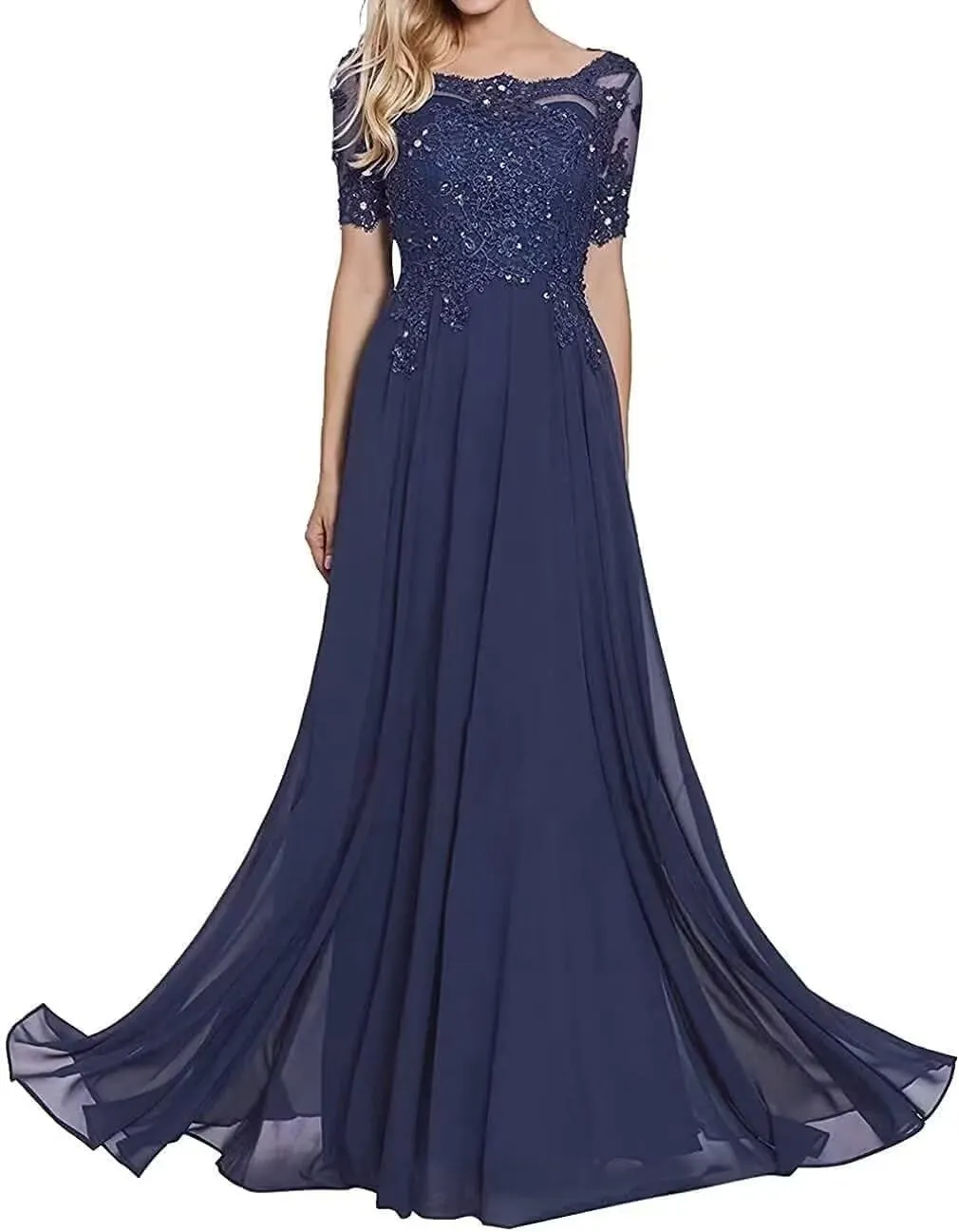 Laces Chiffon Mother of The Bride Dress Short Sleeve Mother of The Groom Dresses Formal Evening Gowns for Women