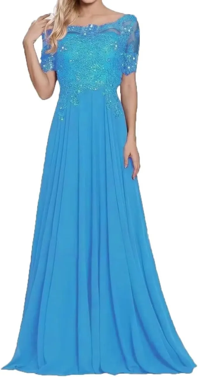 Laces Chiffon Mother of The Bride Dress Short Sleeve Mother of The Groom Dresses Formal Evening Gowns for Women