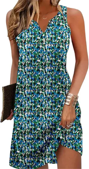Ladlop Summer Dresses for Women 2025 Beach Loose Casual A Line Dress Sleeveless V-Neck Sundress with Pockets