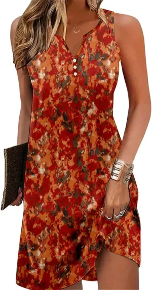 Ladlop Summer Dresses for Women 2025 Beach Loose Casual A Line Dress Sleeveless V-Neck Sundress with Pockets