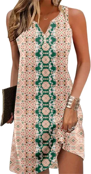 Ladlop Summer Dresses for Women 2025 Beach Loose Casual A Line Dress Sleeveless V-Neck Sundress with Pockets