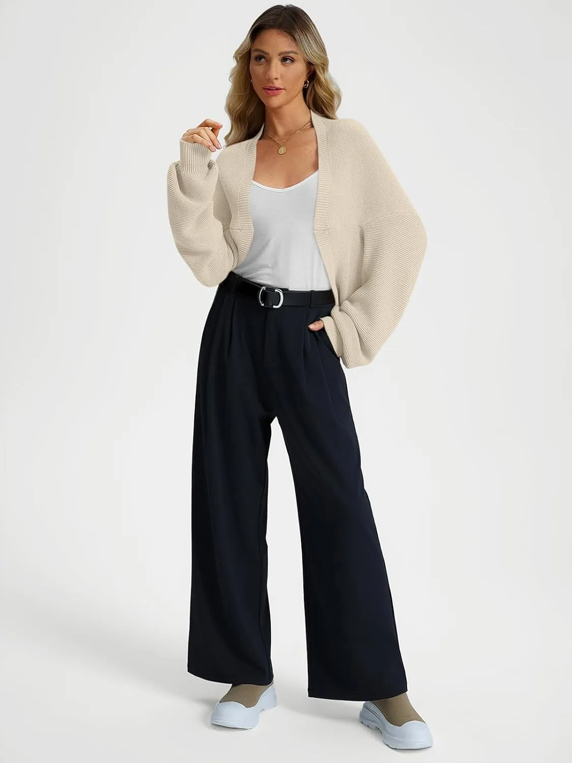 LILLUSORY Bolero Shrug Cardigan Sweater Fall Batwing Long Sleeve Cropped Open Front Knitted Sweaters