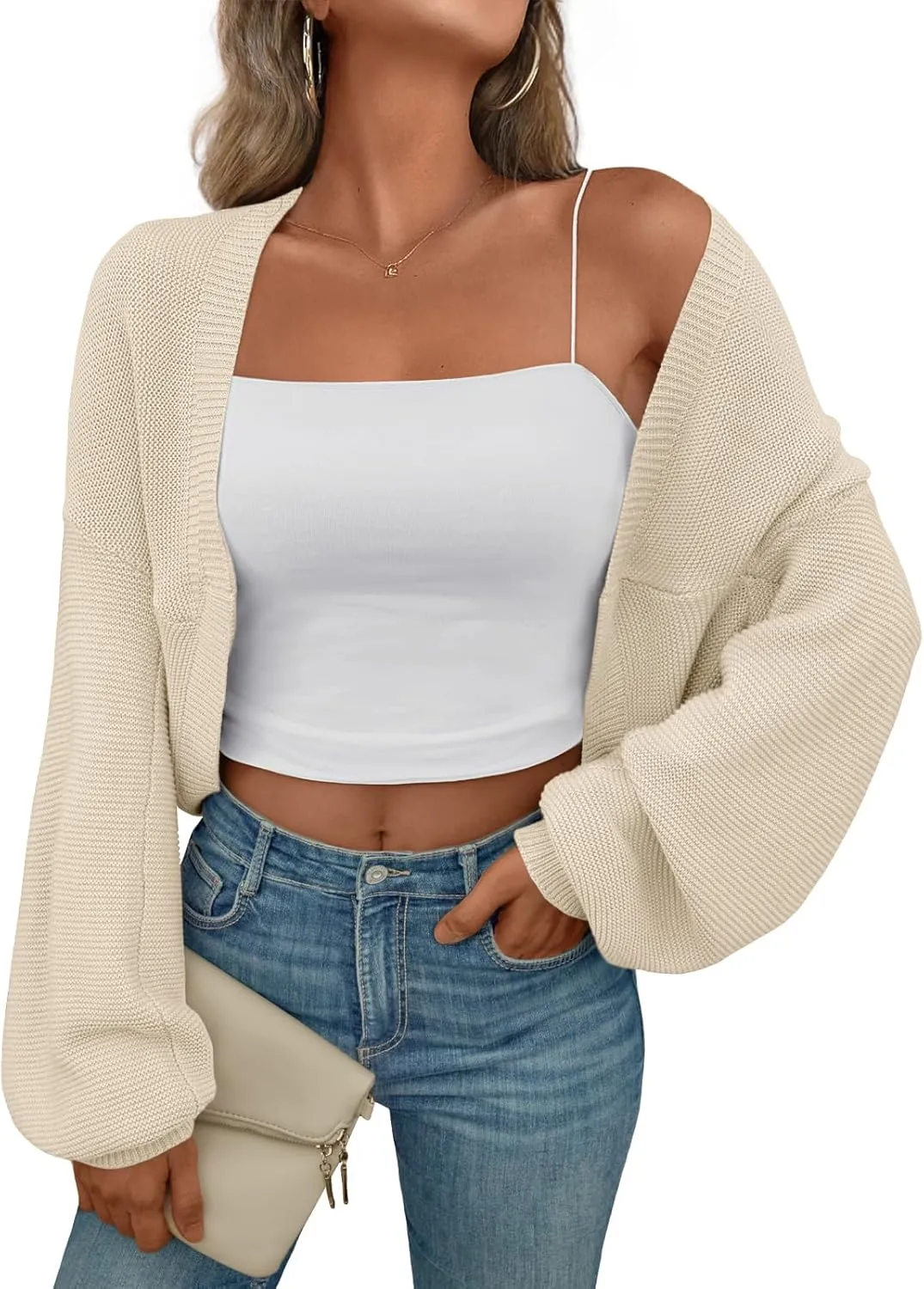 LILLUSORY Bolero Shrug Cardigan Sweater Fall Batwing Long Sleeve Cropped Open Front Knitted Sweaters