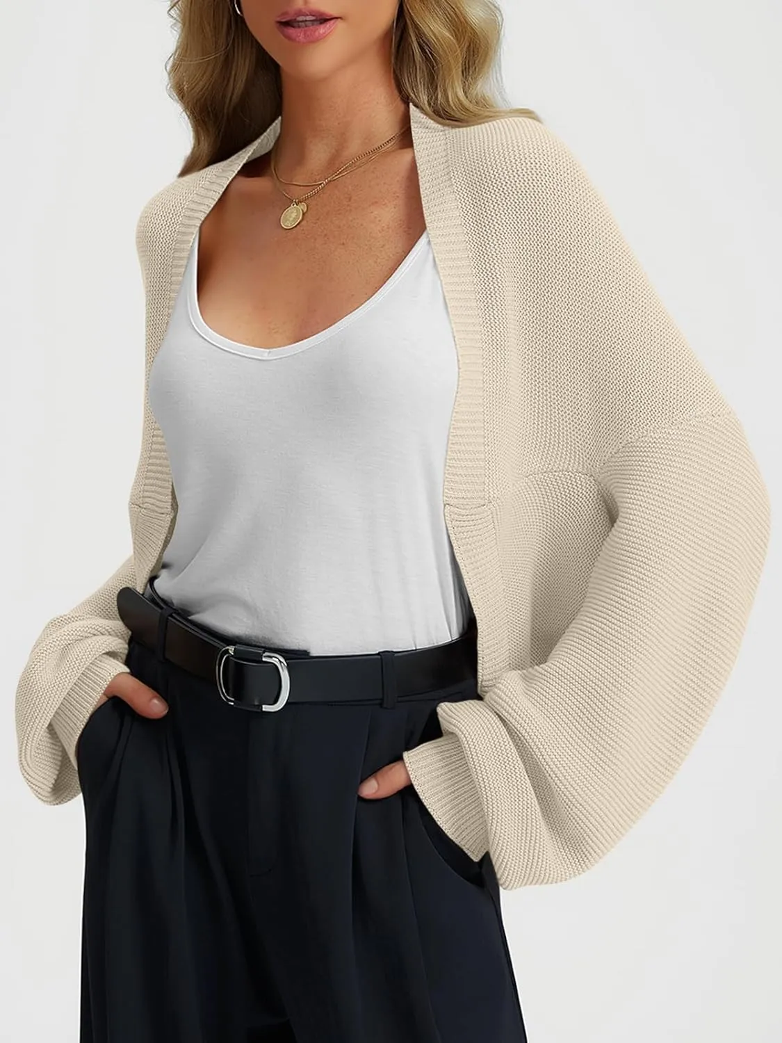 LILLUSORY Bolero Shrug Cardigan Sweater Fall Batwing Long Sleeve Cropped Open Front Knitted Sweaters